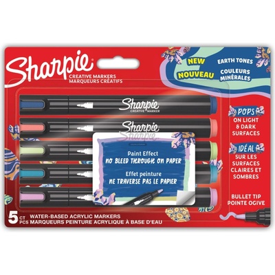 Sharpie Комплект маркери Sharpie Acrylic, 5 цвята, бл, земни цветове (32528-А-ЗЕМНИ ЦВ)