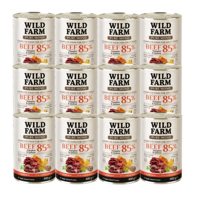 WILD FARM PURE MONO Говеждо с тиква и киноа 12x400 г - монопротеинова храна за кучета
