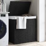 vidaXL Кош за пране с 2 секции, черен, 53x35x57 см, полиратан (372037)