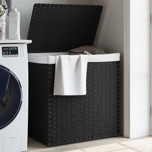 vidaXL Кош за пране с 2 секции, черен, 53x35x57 см, полиратан (372037)