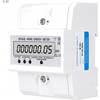 TŘÍFÁZOVÝ ELEKTROMĚR 230V 5(80)A 4P LCD, na DIN lištu