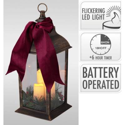 Lampáš svietnik s LED sviečkami 49 cm s časovačom plast/sklo medený efekt