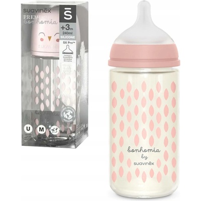 Suavinex láhev sklo Bonhomia fyziologická SX Pro růžová 240ml