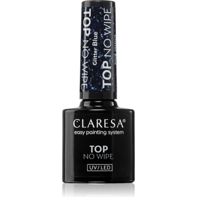 Claresa UV/LED Top Glitter No Wipe гел топ лак за нокти с блестящи частици цвят Glitter Blue 5 гр