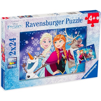 Ravensburger Пъзел Ravensburger от 2 x 24 части - Елза, Анна, Олаф и Свен (09074)