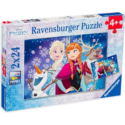 Ravensburger Пъзел Ravensburger от 2 x 24 части - Елза, Анна, Олаф и Свен (09074)