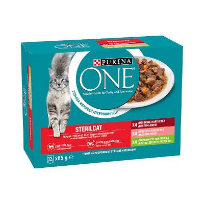PURINA ONE Sterilcat mini filetky s hovädzím / lososom / morkou 12x85g