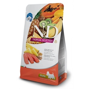 Farmina N&D Dog Grain Free Tropical Selection Dog Adult MINI Salmon and Tropical fruits - суха храна за кучета над 1 година от дребни породи, със сьомга, спелта, овес и тропически плодове - 1, 5 кг Италия - P