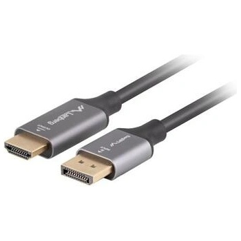 Lanberg Кабел Lanberg DisplayPort (M) → HDMI (M) 1.8 м, 4K@60Hz, CU, 18 Gb/s, алуминиев корпус, черен/сребърен (CA-DPHD-20CU-0018-BK) (CA-DPHD-20CU-0018-BK)