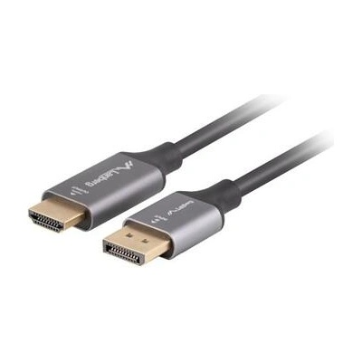 Lanberg Кабел Lanberg DisplayPort (M) → HDMI (M) 1.8 м, 4K@60Hz, CU, 18 Gb/s, алуминиев корпус, черен/сребърен (CA-DPHD-20CU-0018-BK) (CA-DPHD-20CU-0018-BK)