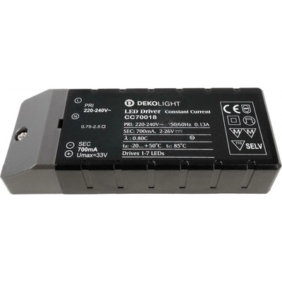 Dekolight KapegoLED napájení CC70018 konstantní proud 700 mA IP20 2-26V DC 18,00 W 180514