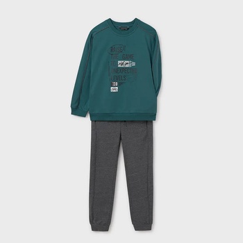 Mayoral Анцуг блуза с принт в тъмно зелен цвят и сив спортен панталон за момче Mayoral (НЕ Е ВАТИРАН)