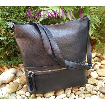 Kabelka tmavá perforovaná crossbody strieborné zipsy modrá