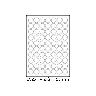 Самозалепващи етикети 25 mm, 70 етикети A4, 100 листа, кръгли (R0ECO.2525kA)