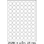 CDRmarket Самозалепващи етикети 25 мм, 70 етикета, A4, 100 листа, кръгли (R0ECO.2525kA)