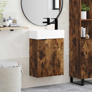 vidaXL Мивка за баня със смесител Опушен дъб 45, 5 x 22, 5 x 84 см (889437)