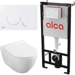 Alcadrain Комплект тоалетно казанче с вградена рамка Alca AM101/1120 и матово бял капак M676 плюс тоалетна чиния Fluminia Minerva с бял капак с плавно затваряне (AM101/1120+M676+2210R)