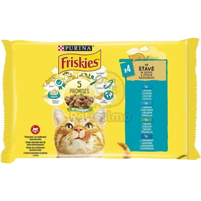 Friskies мокра котешка храна в сос-сьомга, риба тон, сардини, треска 12 x 85 гр