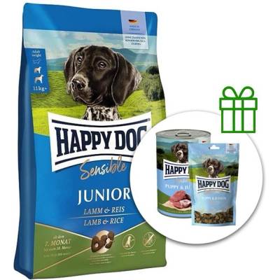 Happy Dog Sensible Junior Агне и Ориз 10 кг + 6x консерви Puppy & Junior + 10x Snack БЕЗПЛАТНО