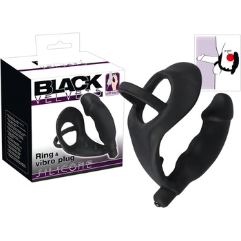 Black Velvets черен анален вибратор с пенис и тестикуларен пръстен