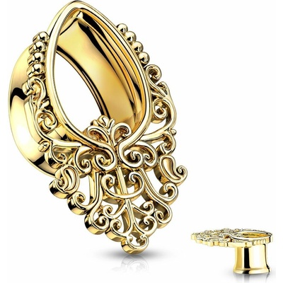 S4U Zlacený tunel do ucha s ornamenty (14 mm) TN01142GD-14