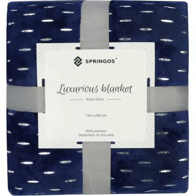 SPRINGOS Plyšová deka LUX tmavomodrá + strieborné detaily 150x200