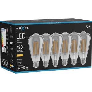 Mexen Vintis 6x LED филаментна крушка E27, ST64, 10W, Топла - 2700K, 780 lm, опушено (L152-E27-1027-70x06)
