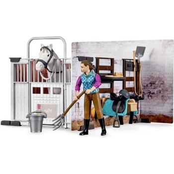 BRUDER 62506 Bworld Stáj pro koně set kůň s jezdcem a doplňky plast 1:16