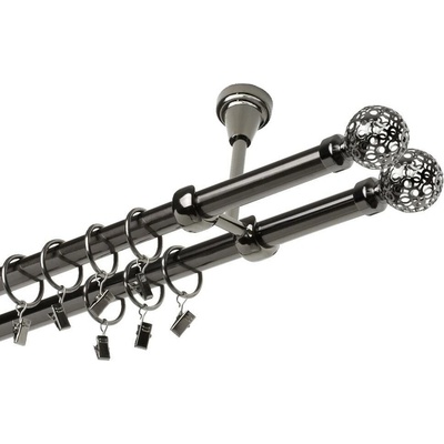 OK-GarnýžeCZ - Garnýž kovová dvouřadá 19mm Koule retro double onyx 130 cm do stropu / kroužky s žabkou