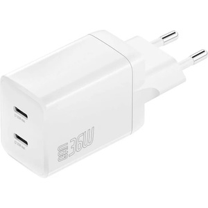4smarts Захранване за ел. мрежа с 2xUSB-C PD изходи с технология за бързо зареждане (бял) - 4smarts GaN 2C Wall Charger Dual USB-C 36W (540362)