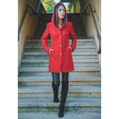 Radek's Collection Дамско палто в червен цвят с качулка 12106-600
