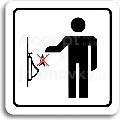 ACCEPT Piktogram zákaz vhazování předmětů do pisoáru - bílá tabulka - barevný tisk