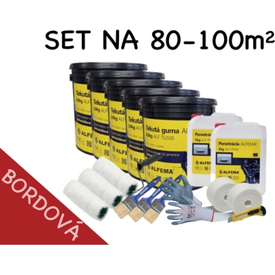 SET na 80-100m2 (110kg) - 5xTekutá guma ALFEMA TG500 bordová 20 kg, 2x Penetrácia ALF PR40 5kg, 2x Geotextília malá, náradie ( DOPRAVA ZDARMA! NOVÉ)