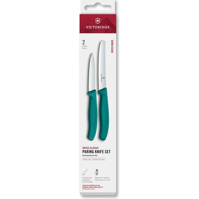 Victorinox Swiss Classic paring knife set 2pcs, straight/wavy green box