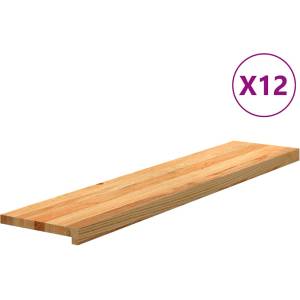 vidaXL Стълбищни стъпала, 12 бр, светлокафяви, 120x30x2 см, дъб масив (3282988)