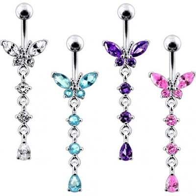 Šperky4U stříbrný piercing do pupíku motýlek BP01302-A