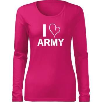 DRAGOWA Slim дамска тениска с дълъг ръкав, I Love Army, розова, 160г/м2 (6025)
