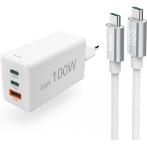 Hama Комплект Бързо зарядно и кабел за зареждане, 100 W GaN, 2x USB-C PD, 1x USB-A QC (HAMA-200027) - Allstore