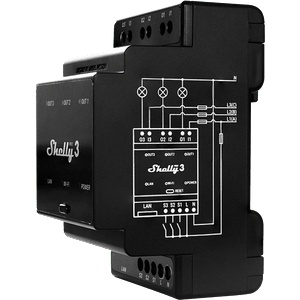 Shelly Смарт трифазно реле Shelly Pro 3 за DIN шина, 3 канала, сухи контакти, Wi-Fi, LAN, Bluetooth