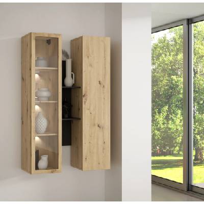 Forte Стенен шкаф two 85 см, дъб артисан/дъб кабезон, led Осветление (bthvh331-m703/set)