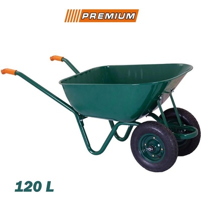 PREMIUM Строителна градинска ръчна количка 120l, 2 плътни колела, green premium (uni-08077)