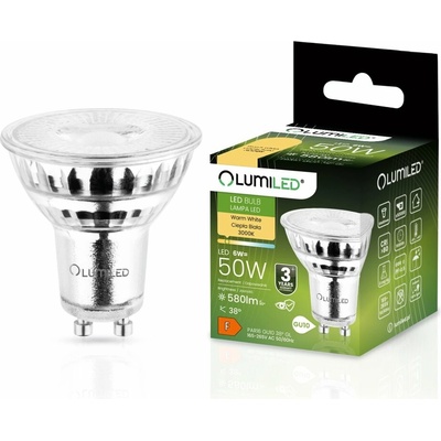 Lumiled LED žiarovka GU10 6W = 50W 580lm 3000K Warm 38° Glass