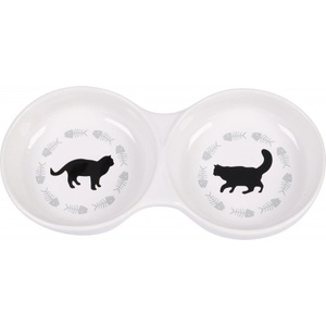 Flamingo Feeding and drinking bowl Combo Betsy White - керамична купичка - двойна, за вода или храна - размер - 23 х 3, 5 х 11, 5 см - 2 х 200 мл, Белгия - 504261