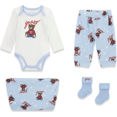 Guess Бяло боди, панталон в синьо с мечета, чорапи и несесер за новородено момче Guess