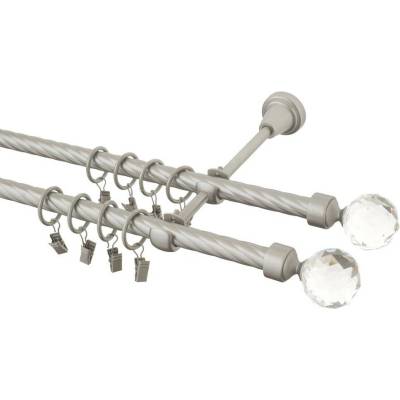 GARNÝŽE-HEBR Garnýž kroucená Koule crystal double chrom mat dvojitá 170 cm