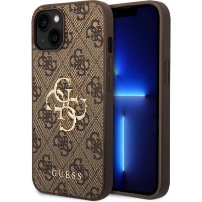 GUESS Гръб Guess PU 4G Metal Logo Case за iPhone 15 Plus - Кафяв
