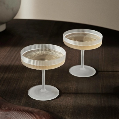 ferm LIVING Skleničky na šampaňské Ripple Frosted set bílá barva sklo 2 x 150 ml