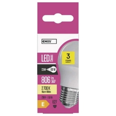 Emos LED žárovka CLASSIC MINI GL 8W60W 806lm E27 teplá bílá