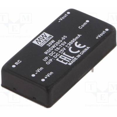 MEAN WELL RDDW20G-05 Měnič: DC/DC; 20W; Uvst: 18÷75VDC; Uvýst: 5VDC; Uvýst2: -5VDC; DIP