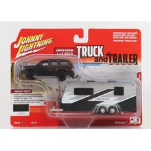 Johnny lightning Cadillac Escalade With Trailer Roulotte 2005 Černá Bílá 1:64